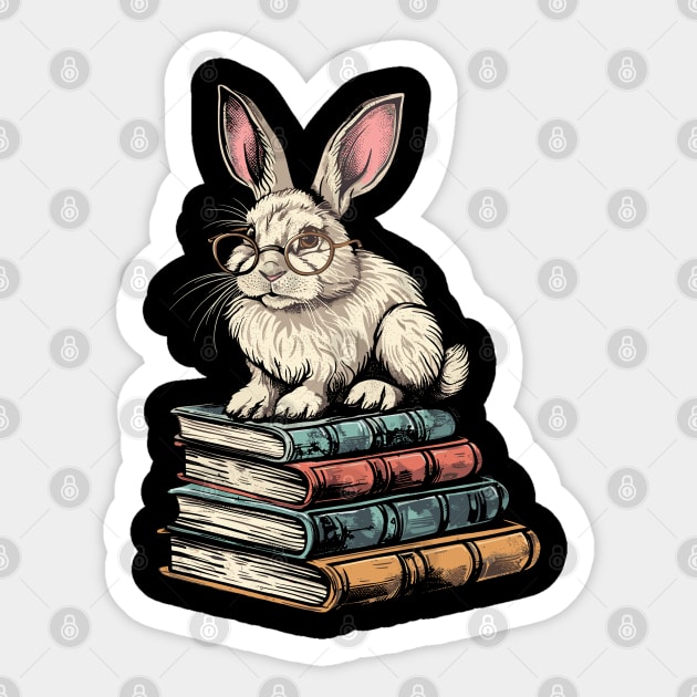 Vintage Rabbit Reading Bunny With Glasses Happy Easter Sticker by RetroZin